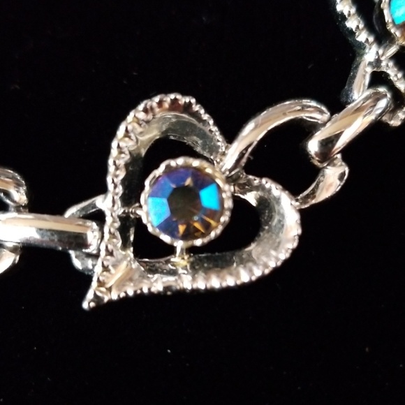 Vintage 1950s Rhinestone Heart Necklace Silver Tone - Picture 12 of 12